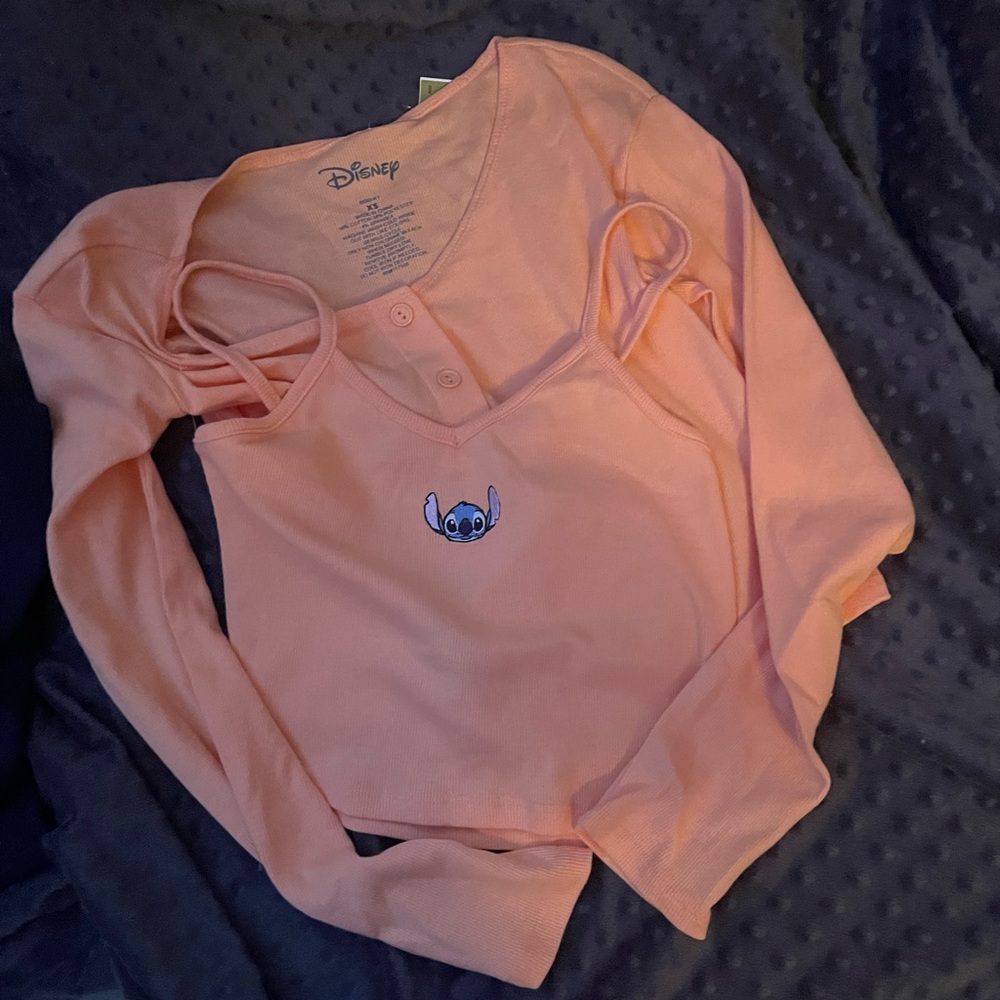 Lilo & Stitch Disney Bright Peach Ribbed Tank w/ long sleeve button up cover up.